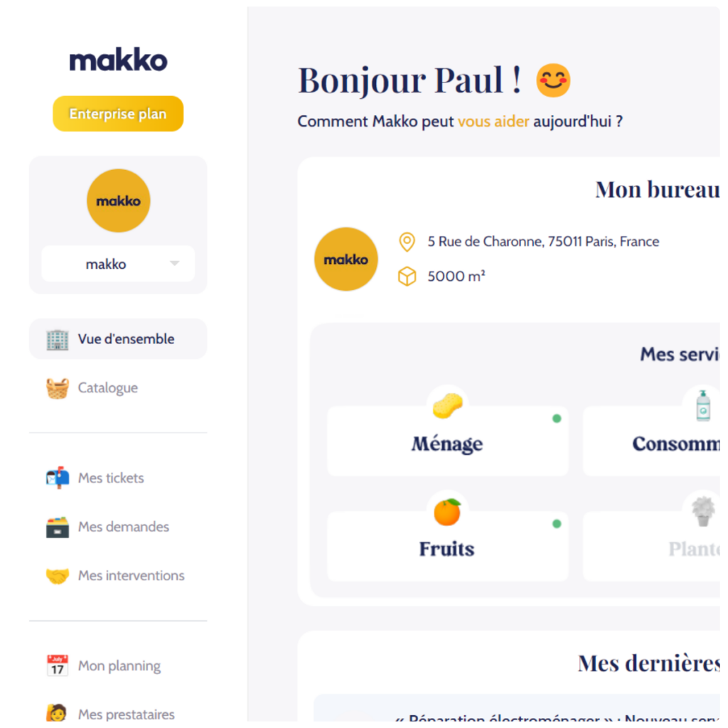 Plateforme de service makko